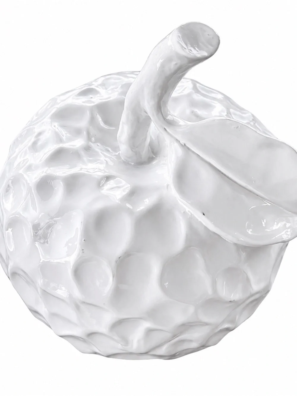 White Apple Stem w/Leaf Ceramic 3D Textured 6” Cottagecore Shabby Chic Farmhouse